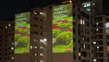 Prédio de São Paulo com imagem de jardim STIHL: levando o conceito de áreas verdes para grandes centros urbanos