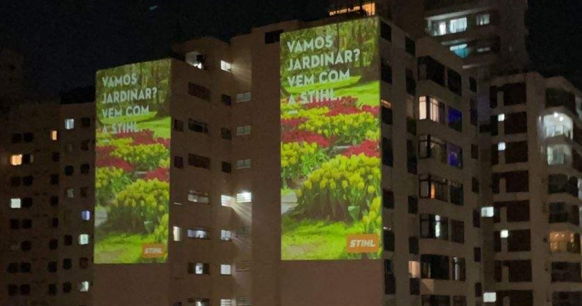 Prédio de São Paulo com imagem de jardim STIHL: levando o conceito de áreas verdes para grandes centros urbanos
